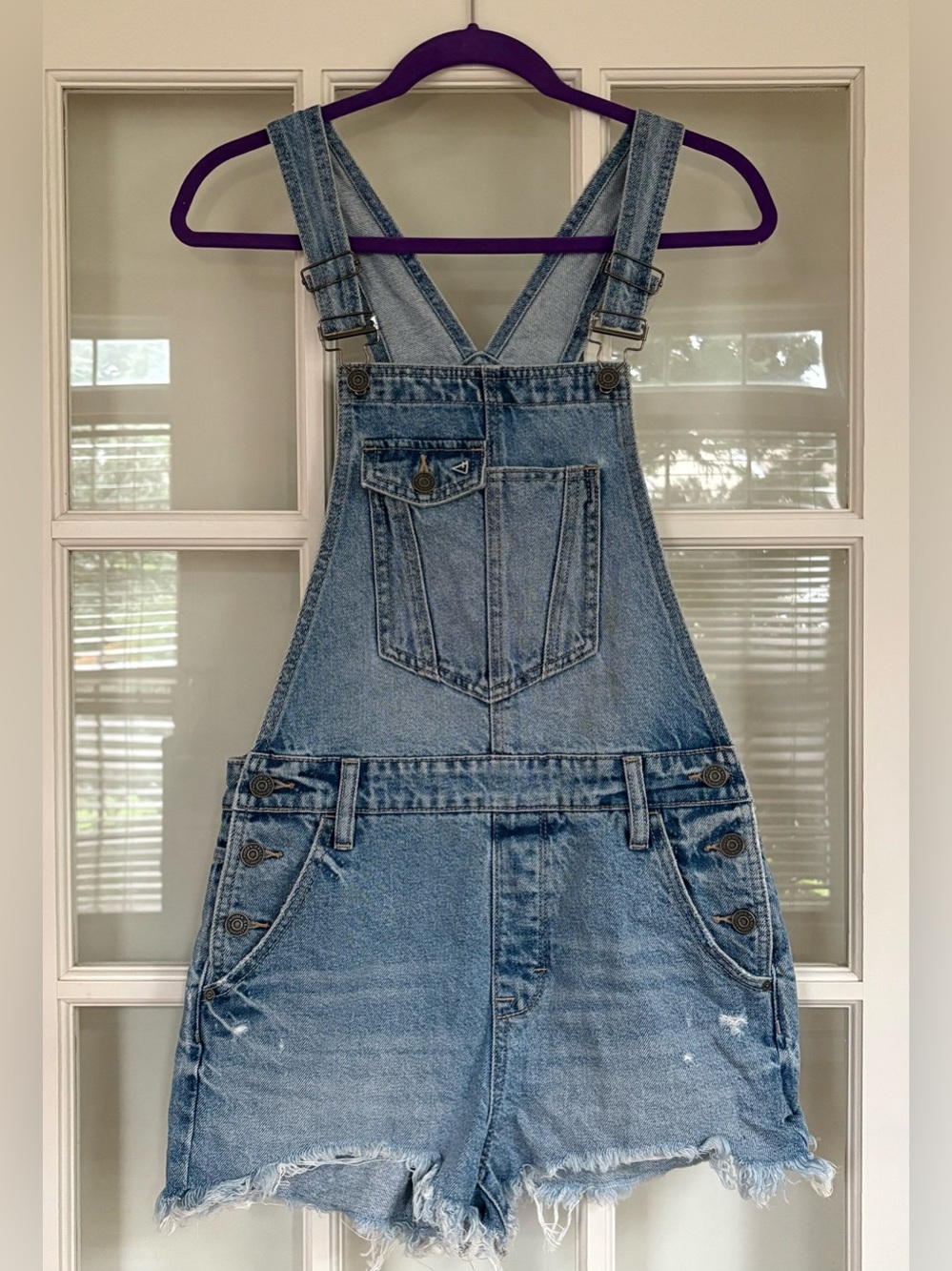 Hidden Jeans Womens Size Small Light Wash Distressed Raw Hem Denim Shortalls